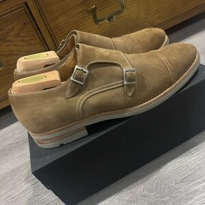Made in Spain Men's Tan Suede Double Monk Strap Shoes